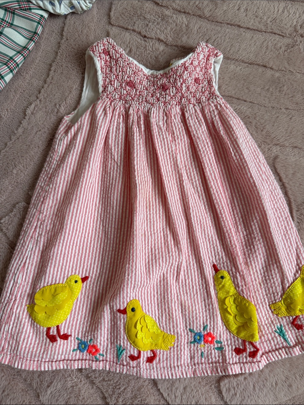 Baby Boden Pink & White Striped Dress with Yellow Chick Appliqués